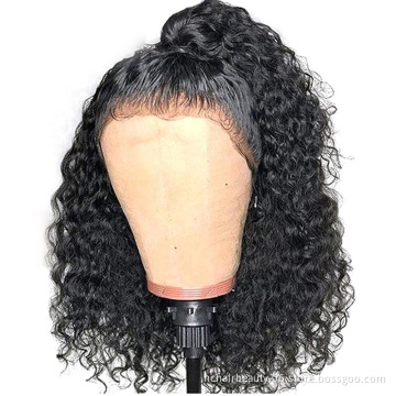 Free Shipping Factory Price Cheap human hair wigs Water Wave Lace Front Wig 13X4 cut Bob Wigs With Bangs